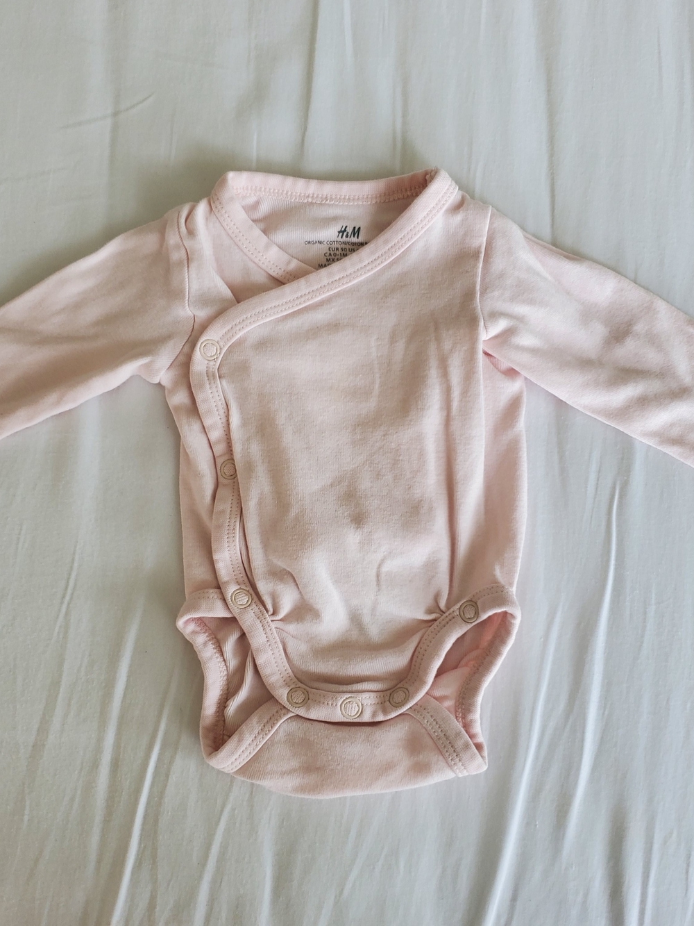 H&M Baby Pink Wrap-Front One-Piece Bodysuit Onesie Organic Cotton
